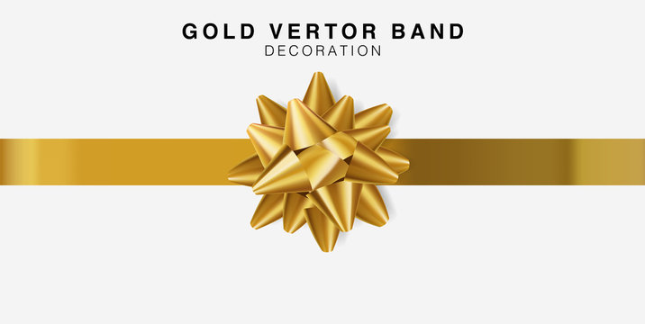 Bows golden realistic Band / Ribbon design. Decorative gift isolated on white background