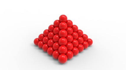 3d rendering of a pyramid of balls isolated in white background