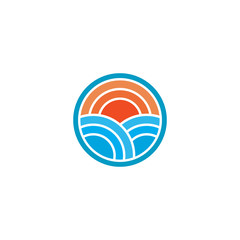 Sunset sea and wifi symbol