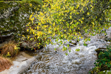 Eresma river as it passes through Boca del Asno among the granite rocks in Valsain, Segovia, Spain
