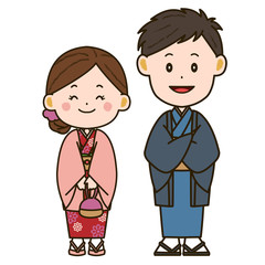 着物姿の夫婦　イラスト