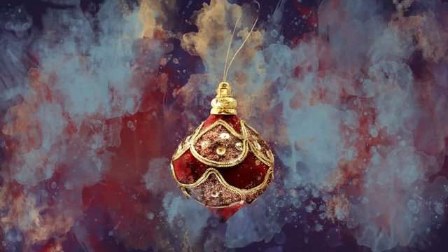 Watercolor Christmas decoration bauble on the back-ground of colored blots.