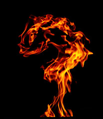 Fire question. Fire flame isolated on black background. Beautiful orange, red, yellow blaze fire flames.