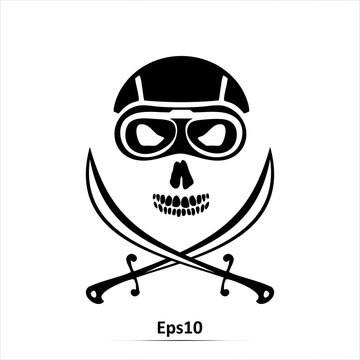 Skull and crossed swords symbol. Vector Illustration. Icon isolated on white background
