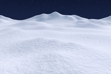 White snow hills under night sky