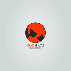 Creative logo design Dog and Cat with full moon background. Vector illustration