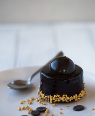 mini cheesecake is one type of chocolate cake. Vintage tone. Christmas cheesecake with mascarpone.Lunch Dessert Consisting of Layer Made of Cheese Cream Mixture