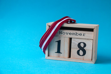 The image of the flag of Latvia on the calendar in honor of the declaration of independence of the Republic of Latvia is celebrated on November 18