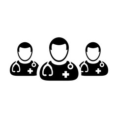Medical icon vector group of male doctors person profile avatar avatar for health consultation in a glyph pictogram illustration