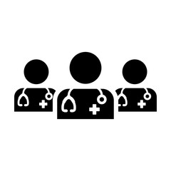 Physician icon vector group of male doctors person profile avatar for medical and health consultation in a glyph pictogram illustration