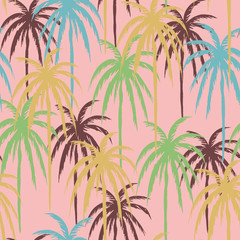 Fototapeta na wymiar coconut palms on a pink background. rainforest print. tropical seamless pattern. 