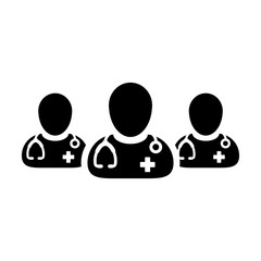 Ask a doctor icon vector group of male physicians person profile avatar for medical and health consultation in a glyph pictogram illustration