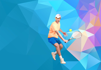 Tennis player triangle polygonal low poly vector illustration