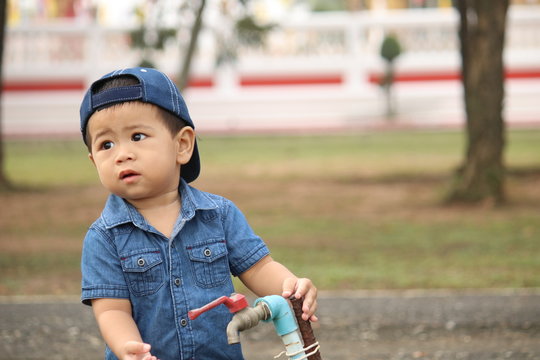 Asian boy portraits blurred background