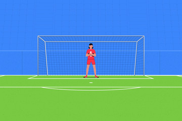 Fototapeta premium Football. Goalkeeper on the background of the football goal and the stands. Soccer concept. Vector illustration