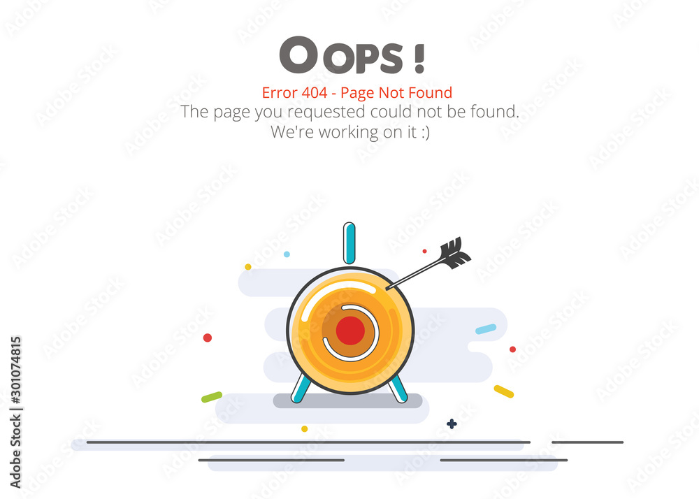 Poster Error 404 page layout vector design. Website 404 page creative concept. The page you requested could not be found. Oops 404 error page.