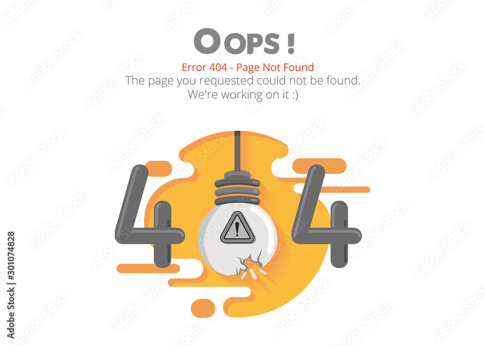 Poster Error 404 page layout vector design. Website 404 page creative concept. The page you requested could not be found. Oops 404 error page.