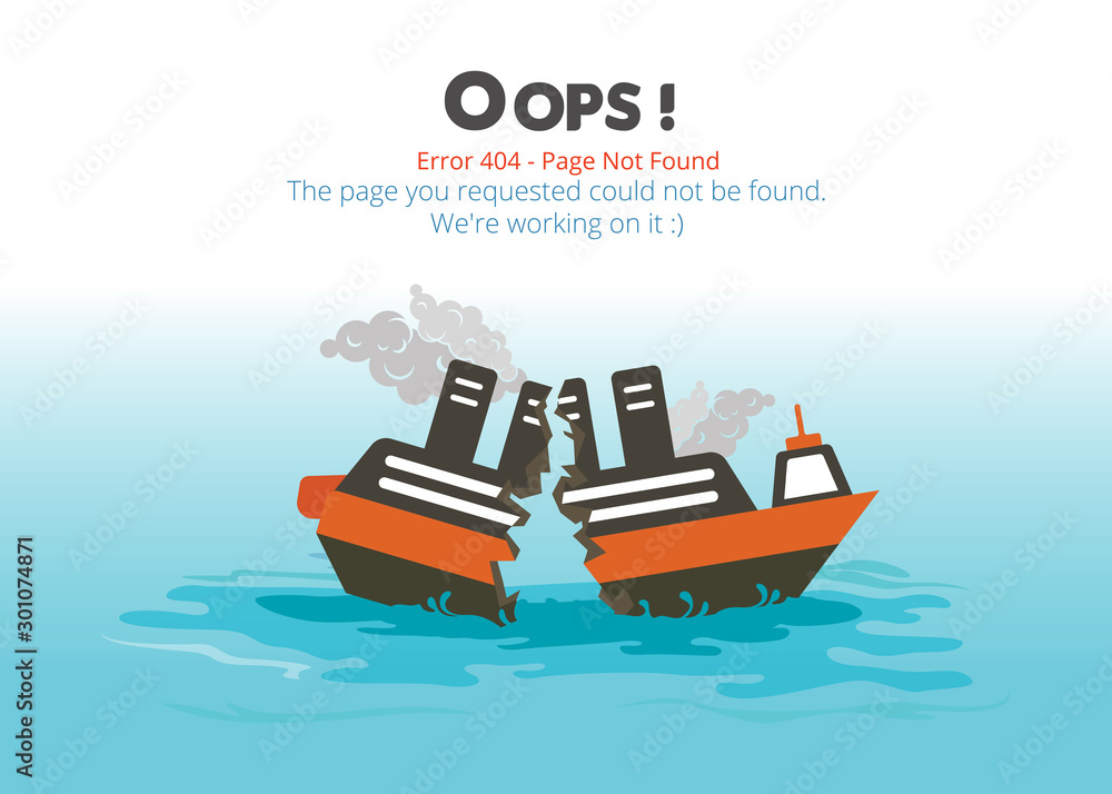 Poster Error 404 page layout vector design. Website 404 page creative concept. The page you requested could not be found. Oops 404 error page.
