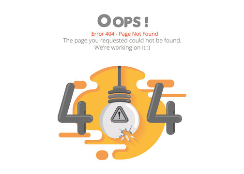 Error 404 page layout vector design. Website 404 page creative concept. The page you requested could not be found. Oops 404 error page.