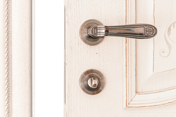 close-up opening white door handle