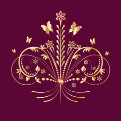 Gold elegant ornament on a brown background