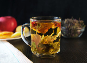 herbal or phyto tea from flowers, berries and medicinal herbs without caffeine.