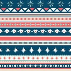 Beautiful seamless pattern with stripes and snowflake. Winter background for Christmas or New Year design. Nordic seamless pattern in scandinavian folk style