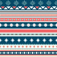 Wallpaper murals Scandinavian style Beautiful seamless pattern with stripes and snowflake. Winter background for Christmas or New Year design. Nordic seamless pattern in scandinavian folk style