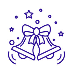 Christmas bells with bow ribbon linear icon in blue