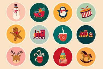 Christmas decorative illustrations in vintage style	