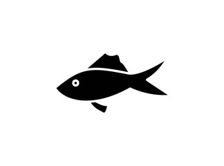 Simple Fish Icon Symbol Template. Fish Concept. Designed in Black Monochrome Style Isolated on White Background. Editable Color. Vector Illustration.