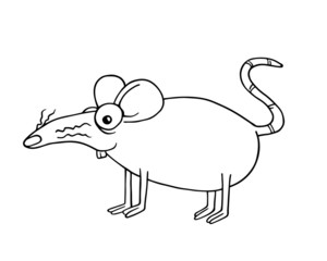 Line art rat or mouse staying on feet sideview and smiling. Illustration isolated on flat white background for kids coloring book or for chinese new year of the rat. For children