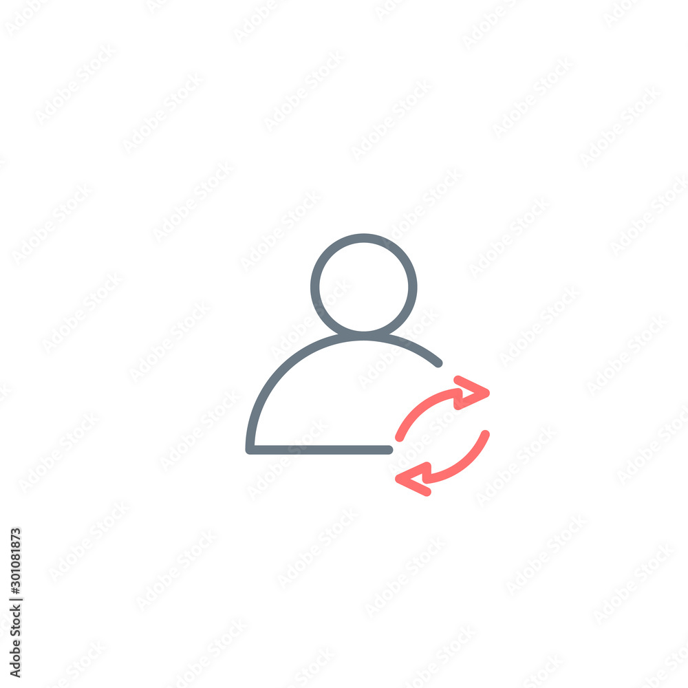 Poster user icon with refresh or sync circle arrows. stock vector illustration isolated on white background