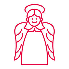 Christmas angel with halo and wings liner icon in red