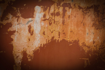 Brown, black and yellow rust and dirt on white enamel. Rusted brown and white abstract texture. Corroded white metal background. Rusty white painted metal wall.