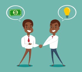 Two businessmen shaking hands to seal an agreement. Vector.