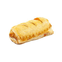 Fresh Homemade Sausage puff. Bread and Bakery Products Isolated on White background