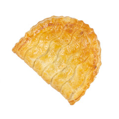 Fresh Homemade Chicken Puff Pastry. Bread and Bakery Products Isolated on White background