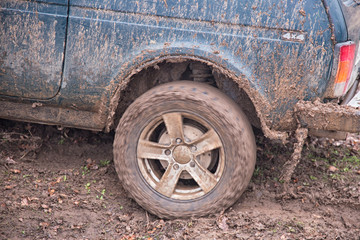 Fototapeta na wymiar Dirt on the body of an off-road car