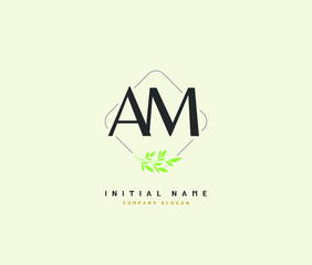 A M AM Beauty vector initial logo, handwriting logo of initial signature, wedding, fashion, jewerly, boutique, floral and botanical with creative template for any company or business.