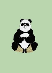 Panda bear sits in Lotus position with eyes closed. Panda does yoga.