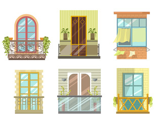 Balconies in various styles front view set collection