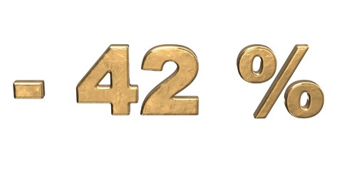 42% of discount. Golden forty two percent sale. isolated on white background  