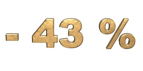 43% of discount. Golden forty three percent sale. isolated on white background  