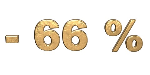 66% of discount. Golden sixty six percent sale. isolated on white background  
