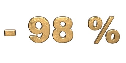 98% of discount. Golden ninety eight percent sale. isolated on white background  