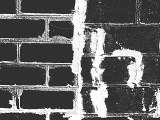 Distress old brick wall texture. Black and white grunge background. Vector illustration.