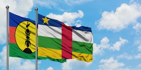 New Caledonia and Central African Republic flag waving in the wind against white cloudy blue sky together. Diplomacy concept, international relations.