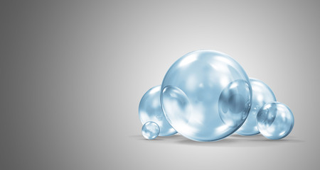 Group of Blue Glass Spheres on gradient background. 3D Rendering