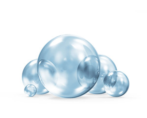 Group of Blue Glass Spheres on white background. 3D Rendering